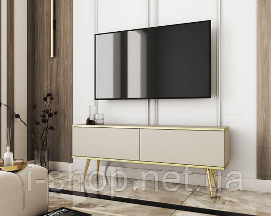Тумба під телевізор Perfect Home Оро / Oro 2-дверна з золотими ніжками RTV135 Бежевий (PFH-091316), фото 1