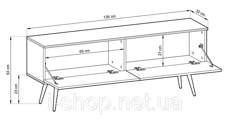 Тумба під телевізор Perfect Home Оро / Oro 2-дверна з чорними ніжками RTV135 Бежевий (PFH-091326), фото 2