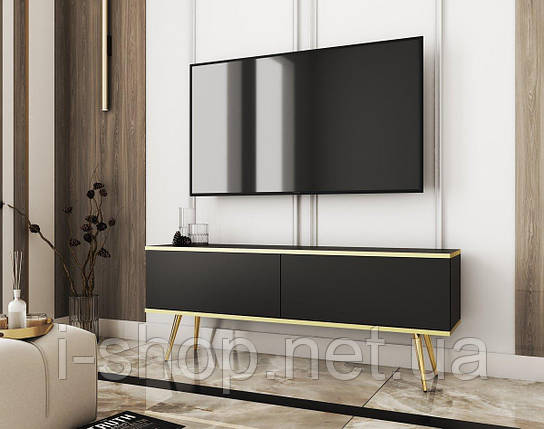 Тумба під телевізор Perfect Home Оро / Oro 2-дверна з золотими ніжками RTV135 Чорний (PFH-091317), фото 1