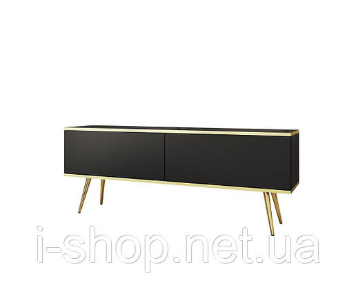 Тумба під телевізор Perfect Home Оро / Oro 2-дверна з золотими ніжками RTV135 Чорний (PFH-091317), фото 3