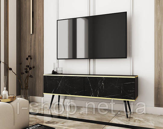 Тумба під телевізор Perfect Home Оро / Oro 2-дверна з чорними ніжками RTV135 Чорний мармур роял (PFH-091506), фото 1