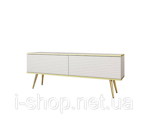 Тумба під телевізор Perfect Home Оро / Oro 2-дверна з золотими ніжками RTV135 MDF Білий (PFH-091329), фото 3