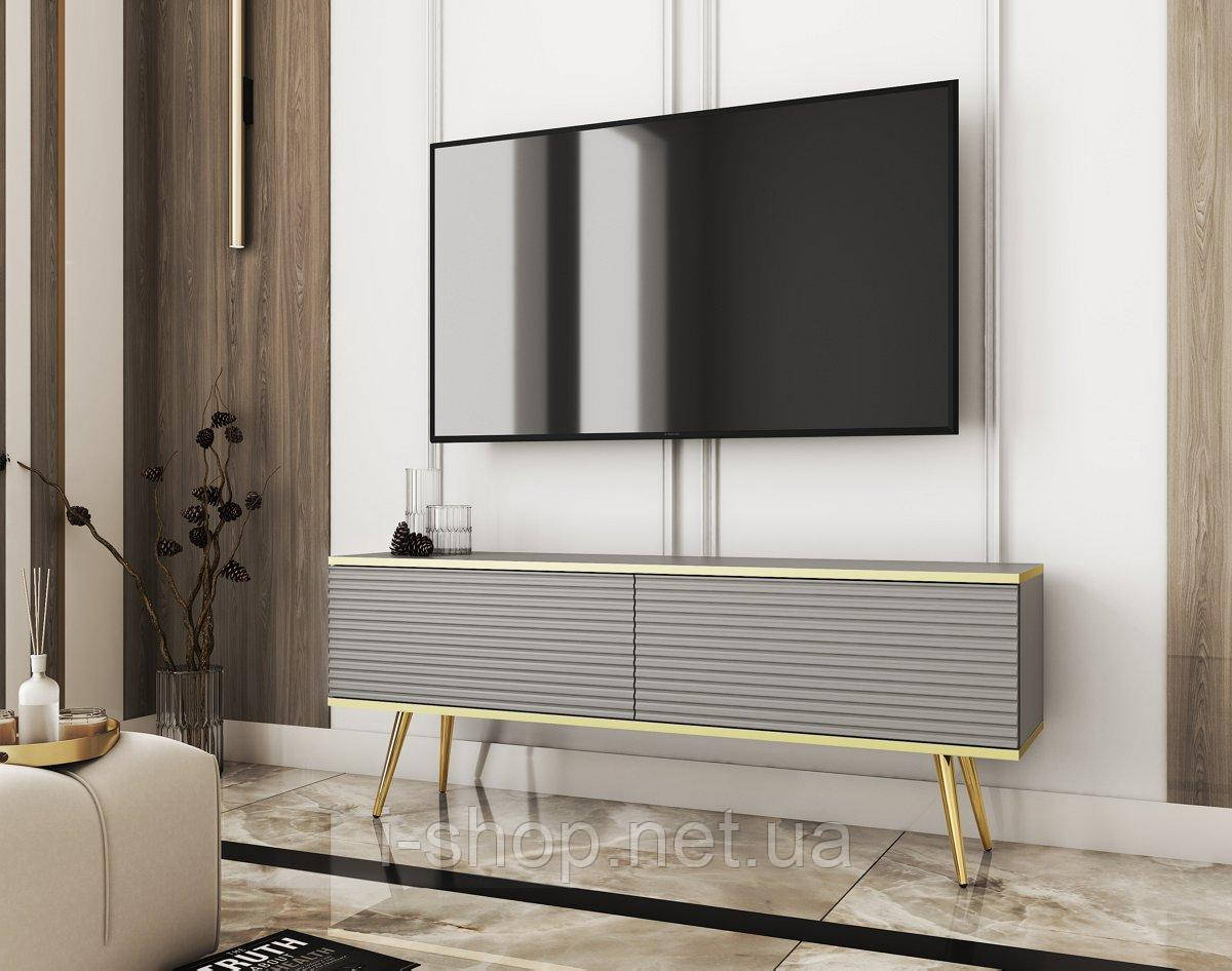 Тумба під телевізор Perfect Home Оро / Oro 2-дверна з золотими ніжками RTV135 MDF Сірий (PFH-091330)