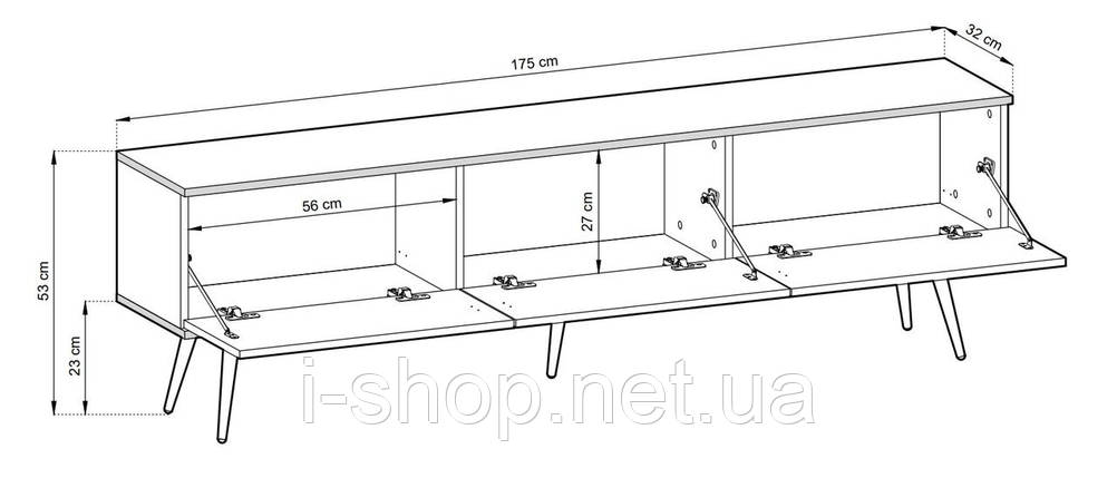 Тумба під телевізор Perfect Home Оро / Oro 3-дверна з золотими ніжками RTV175 Білий (PFH-091319), фото 2