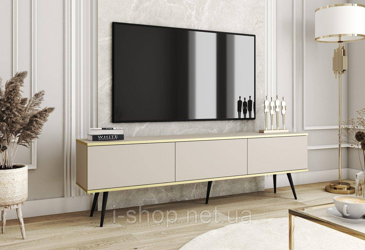 Тумба під телевізор Perfect Home Оро / Oro 3-дверна з чорними ніжками RTV175 Бежевий (PFH-091337)