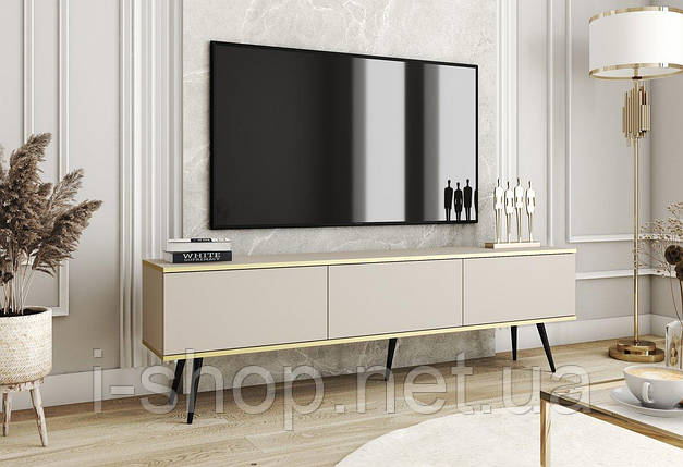 Тумба під телевізор Perfect Home Оро / Oro 3-дверна з чорними ніжками RTV175 Бежевий (PFH-091337), фото 1