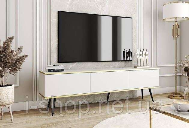 Тумба під телевізор Perfect Home Оро / Oro 3-дверна з чорними ніжками RTV175 Білий (PFH-091336), фото 1