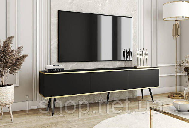 Тумба під телевізор Perfect Home Оро / Oro 3-дверна з чорними ніжками RTV175 Чорний (PFH-091339), фото 1