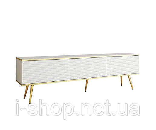 Тумба під телевізор Perfect Home Оро / Oro 3-дверна з золотими ніжками RTV175 MDF Білий (PFH-091341), фото 3