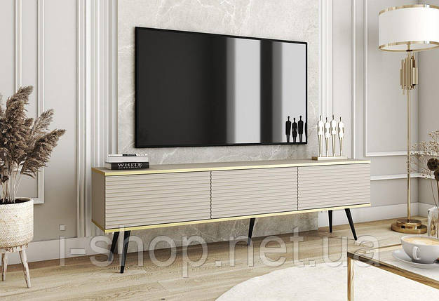 Тумба під телевізор Perfect Home Оро / Oro 3-дверна з чорними ніжками RTV175 MDF Бежевий (PFH-091348), фото 1