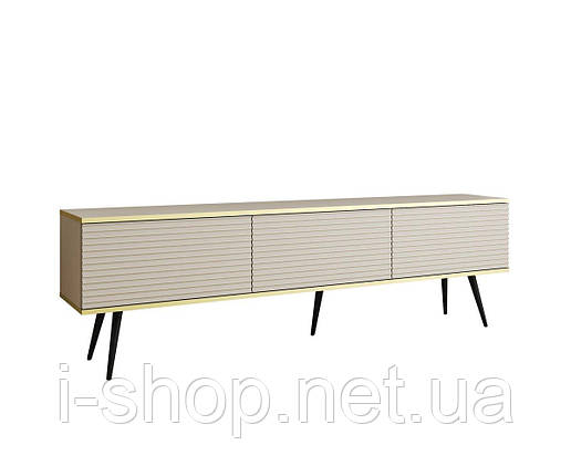 Тумба під телевізор Perfect Home Оро / Oro 3-дверна з чорними ніжками RTV175 MDF Бежевий (PFH-091348), фото 3