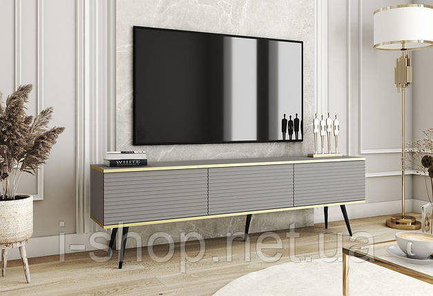 Тумба під телевізор Perfect Home Оро / Oro 3-дверна з чорними ніжками RTV175 MDF Сірий (PFH-091344), фото 1