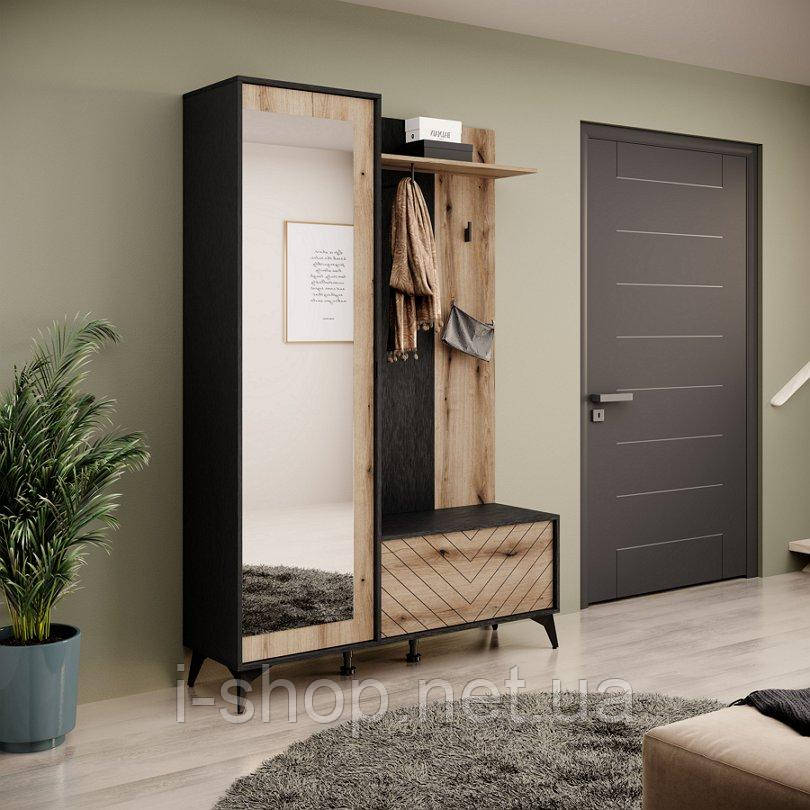 Передпокій з дзеркалом Perfect Home Такймонд / Diamond 2-дверний Чорний/дуб евок (PFH-091302)