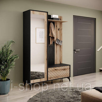 Передпокій з дзеркалом Perfect Home Такймонд / Diamond 2-дверний Чорний/дуб евок (PFH-091302), фото 1