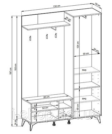 Передпокій з дзеркалом Perfect Home Такймонд / Diamond 2-дверний Чорний/дуб евок (PFH-091302), фото 2