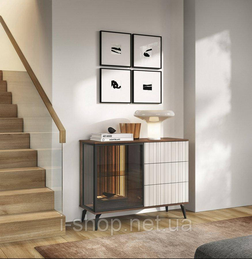 Комод з підсвіткою Вічі / Vici KSZ103 1-дверний з 3 шухлядами Горіх/кашемір Perfect Home Польща (PFH-091277)