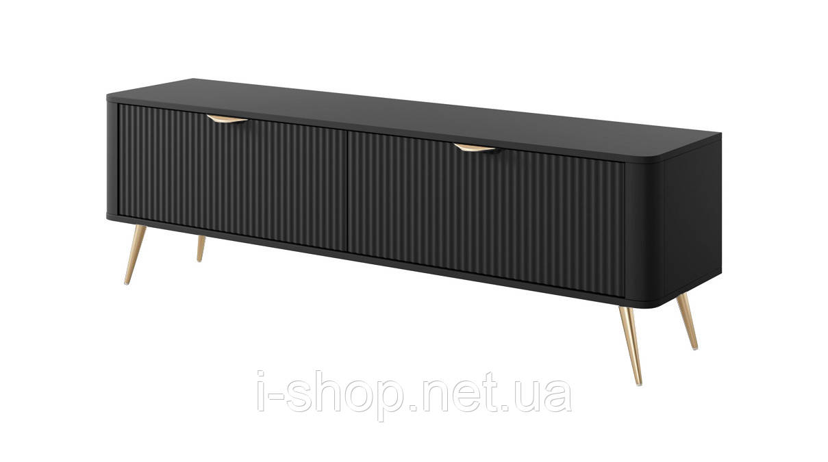 Тумба під телевізор Perfect Home Ланте / Lante 2-дверна з золотими ніжками 2D/163 Чорний (PFH-091194)