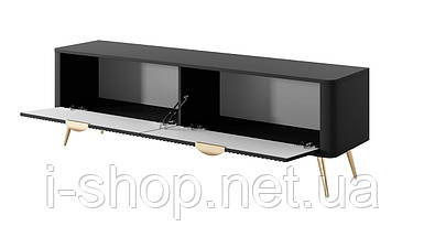 Тумба під телевізор Perfect Home Ланте / Lante 2-дверна з золотими ніжками 2D/163 Чорний (PFH-091194), фото 2