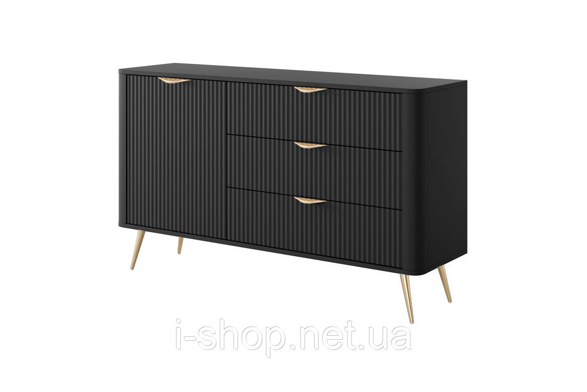 Комод Perfect Home Ланте / Lante 1-дверний з 3 шухлядами і золотими ніжками 1D3S/138 Чорний (PFH-091192)
