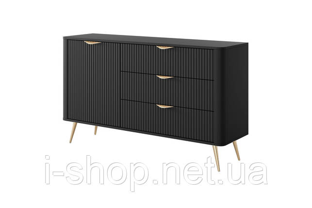 Комод Perfect Home Ланте / Lante 1-дверний з 3 шухлядами і золотими ніжками 1D3S/138 Чорний (PFH-091192), фото 1