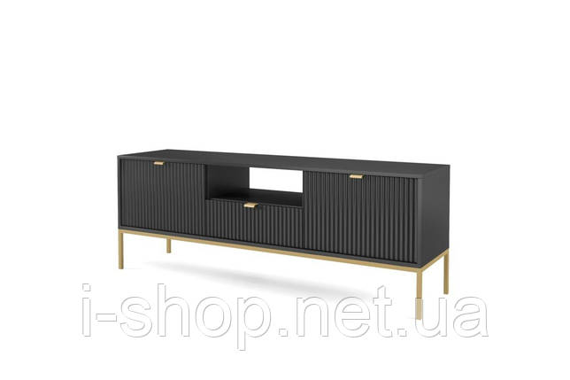 Тумба під телевізор Perfect Home Нова / Nova 2-дверна з 1 шухлядою і золотими ніжками RTV154 Чорний (PFH-091221), фото 3