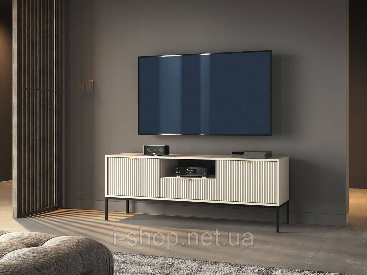 Тумба під телевізор Perfect Home Нова / Nova 2-дверна з 1 шухлядою і чорними ніжками RTV154 Кашемір (PFH-091230)