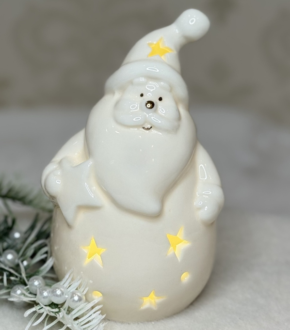 ❤️Новорічний LED світильник порцеляновий Дід Мороз на батарейках, Різдвяний декоративний ліхтарик, фото 1