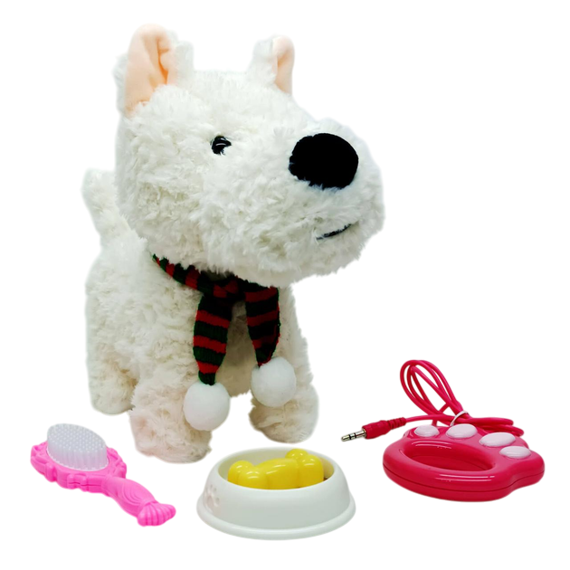 Інтерактивний вихованець собачка на повідку з аксесуарами для прогулянок дитині / Песик іграшка ходить гавкає виляє, фото 1