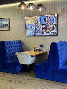 Стіл прямокутний для ресторану "Серія Жук" з масиву дерева та металу від виробника Lofty
Диван м'який "Кобальт" для кафе та ресторанів