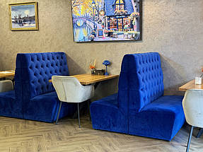 Стіл прямокутний для ресторану "Серія Жук" з масиву дерева та металу від виробника Lofty
Диван м'який "Кобальт" для кафе та ресторанів