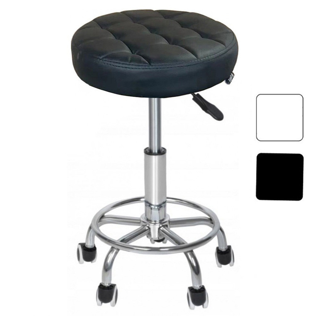 Табурет на колесах круглий Bonro B-496 чорний екошкіра для  салону кухні бару