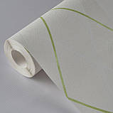 Шпалери вінілові на флізеліні 0.53 × 10.05 м Marburg 81972, молочно-бежеві з салатовими смугами — для спальні, дитячої, вітальні, фото 4