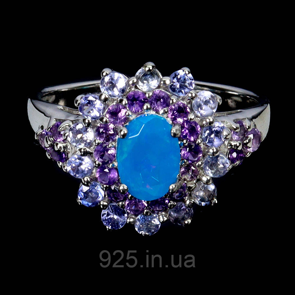 Каблучка. Натуральний опал, аметист і танзаніт. Срібло 925., фото 1