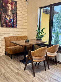 Диван м'який "Елеганс" для кафе та ресторанів
Квадратний стіл для кафе та ресторану "Серія 1" з натурального дерева та металу
М'який стілець "Джим" від виробника Lofty