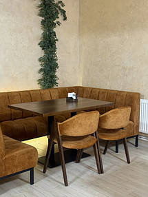 Диван м'який "Елеганс" для кафе та ресторанів
Квадратний стіл для кафе та ресторану "Серія 1" з натурального дерева та металу
М'який стілець "Джим" від виробника Lofty