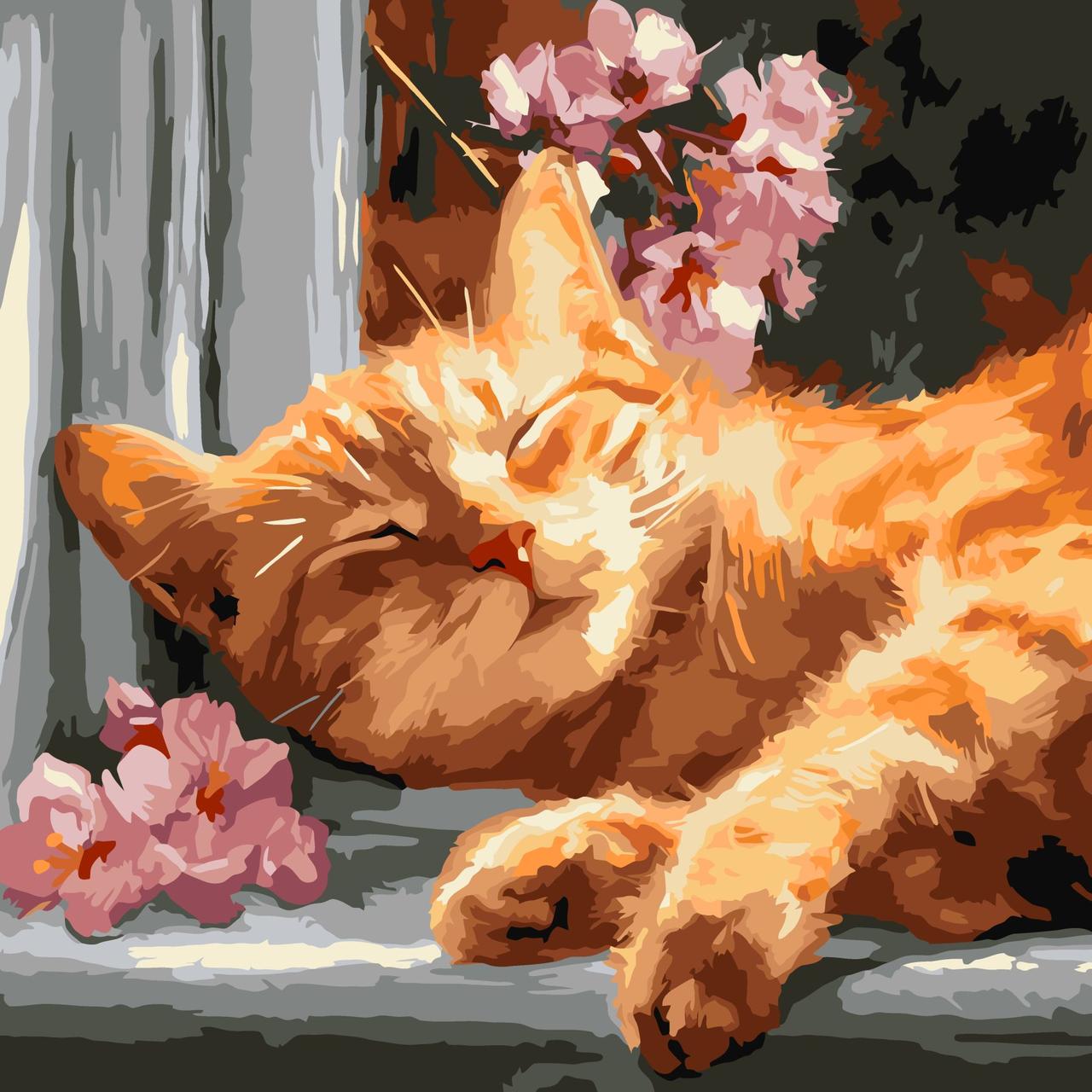 Картина за номерами KHO6791 Рудий кіт на підвіконні, 40х40см Ideyka