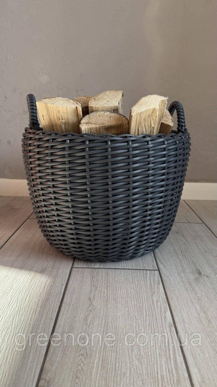 Сірий корзина з ротанга, кошик плетений зі штучного ротанга,  дровник з ручками 20 л, фото 1