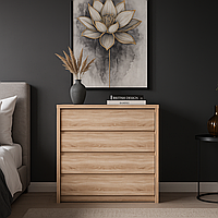 Сучасний комод дуб сонома 90 см на 4 шухляди без ручок для білизни речей одягу в стилі модерн у спальню з ЛДСП Norton VMV Holding