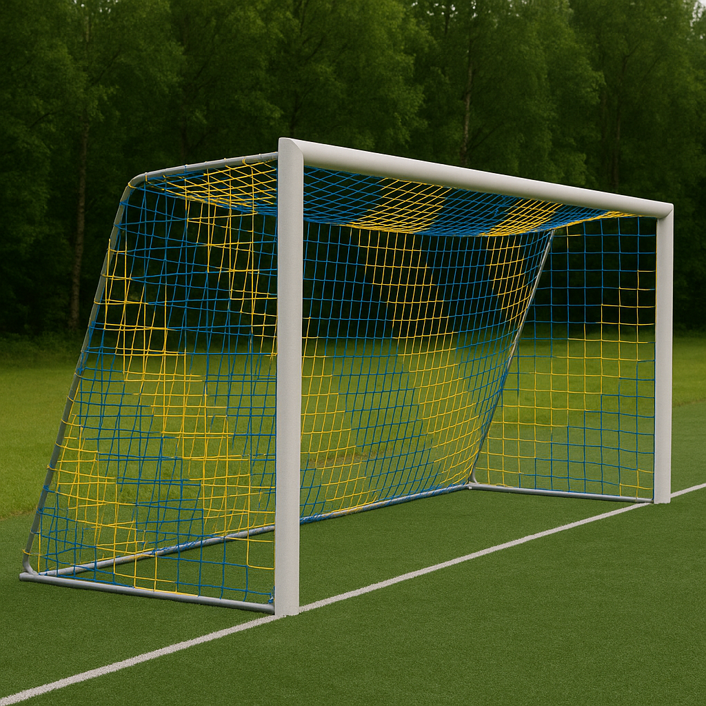 Сітка тренерувальна футбольна безвузлова «Еліт 1,5» довжина 5 м, жовто-синя (комплект з 2 шт.)