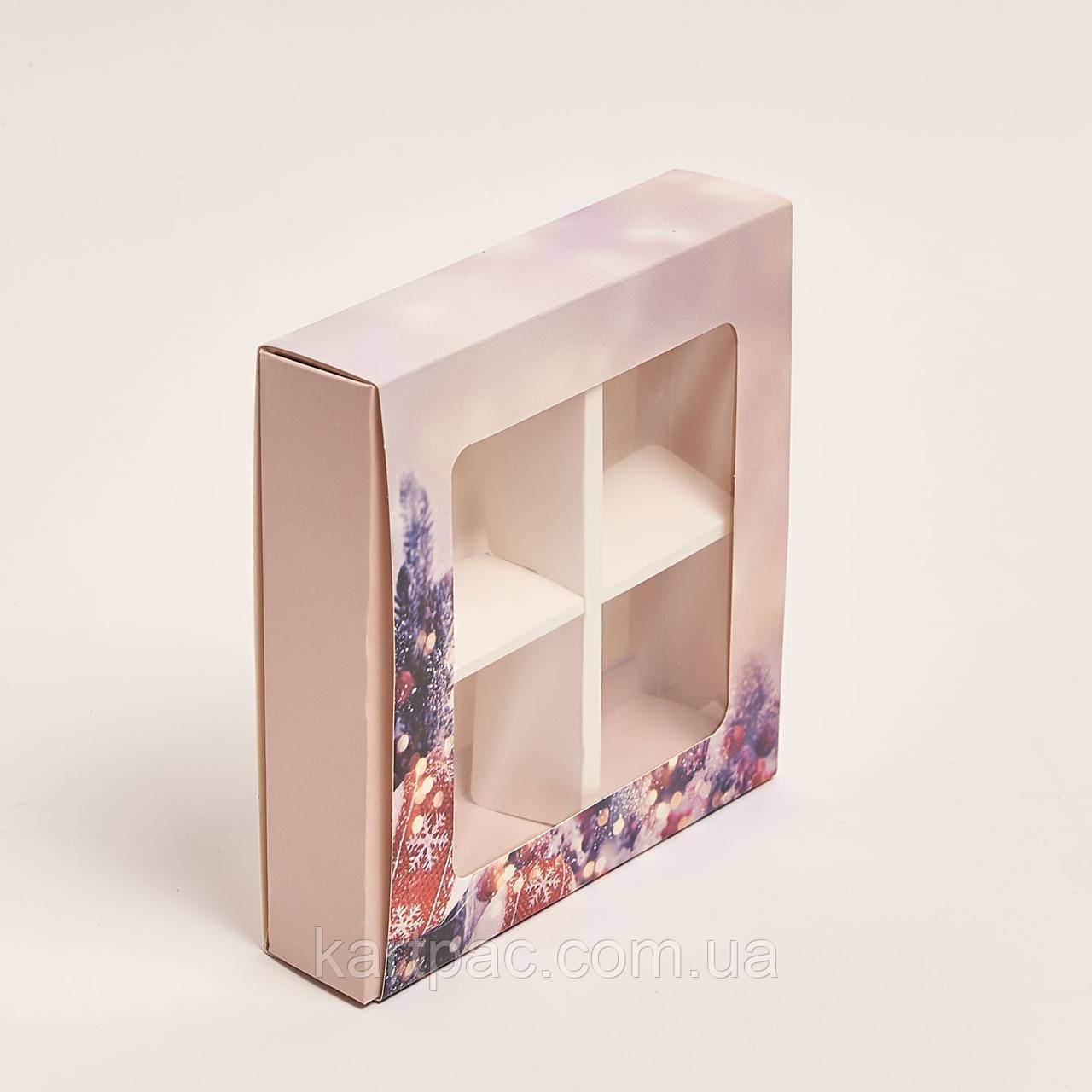 Коробка для mochi чотирьох штук 130х130х35 новорічна, фото 1