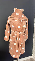 ХАЛАТ МАХРОВИЙ для дівчинки р.128, 140-152 DC БЕЖЕВИЙ СЕРЦЯ 149W01C