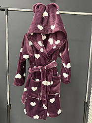 ХАЛАТ МАХРОВИЙ для дівчинки р.128, 140-152 DC БОРДО СЕРЦЯ 149W01C