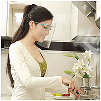 Защитный щиток для лица прозрачная маска с очками для защиты от брызг и загрязнений