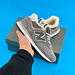 Зимові замшеві кросівки Nеw Ваlаnce 574 Сірі жіночі кросівки нью баланс з хутром