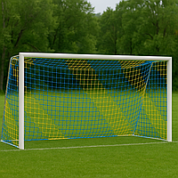 Сітка тренерувальна футбольна безвузлова «Преміум 1,5» довжина 5 м, жовто-синя (комплект з 2 шт.)