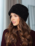 Шапка жіноча тепла Teddy Lux букле з каракуля чорна