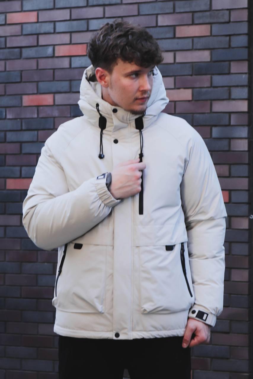 Стильна подовжена зимова куртка в  білому кольорі, фото 1