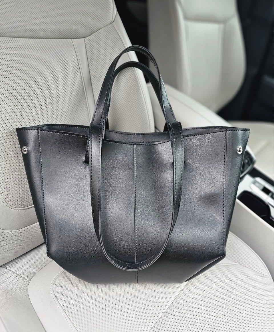 Жіноча сумка шопер велика містка стильна чорна екошкіра