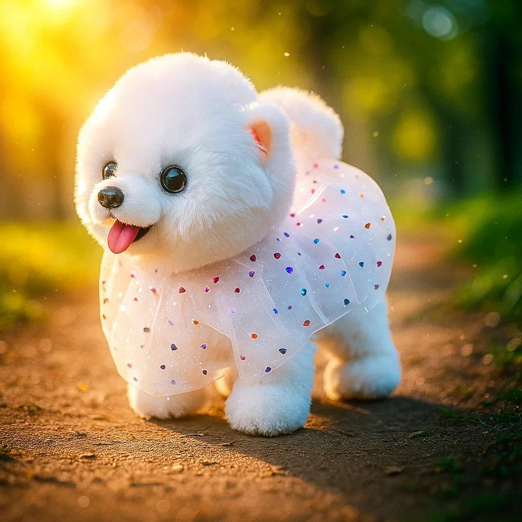 М'яка дитяча іграшка собачка Померанський шпіц для прогулянок дівчинці Плюшеве цуценя реагує на дотик ходить гавкає на повідку, фото 1