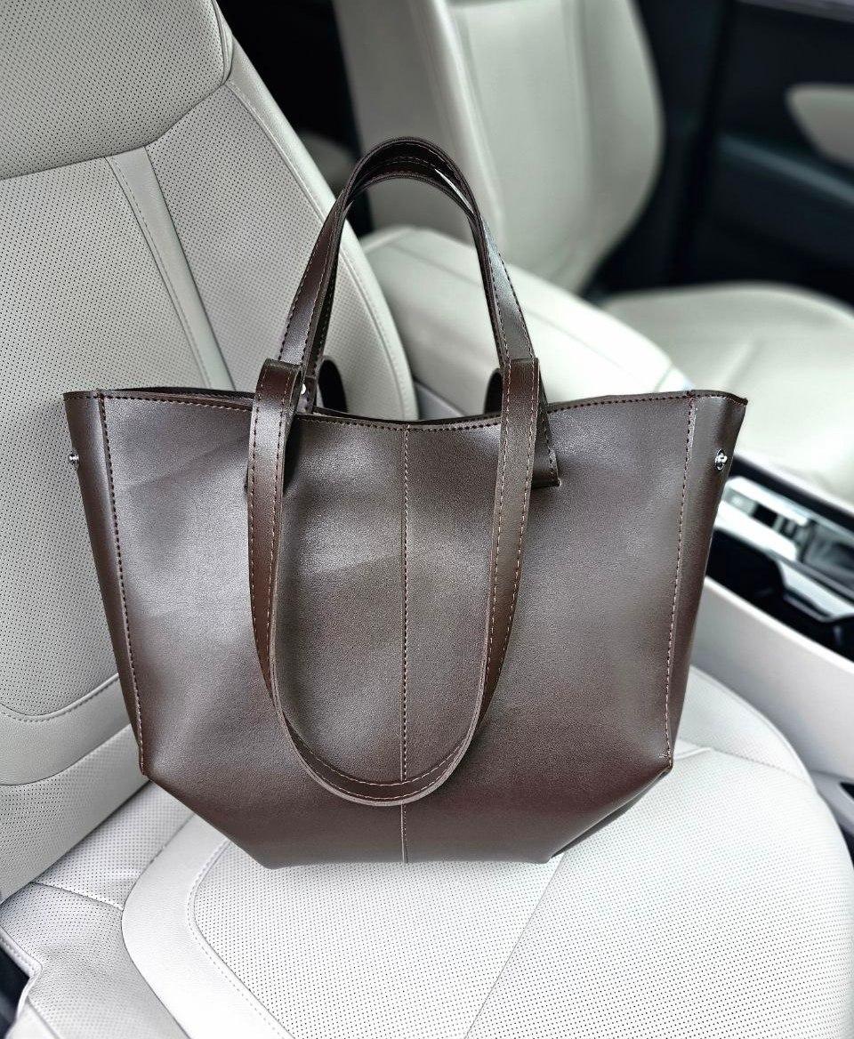 Жіноча сумка шопер велика містка стильна коричнева екошкіра, фото 1